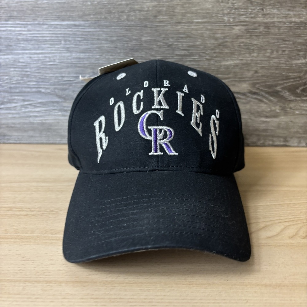 Vintage Colorado Rockies Hat Cap Strap Back MLB Baseball Black Purple Mens 90s